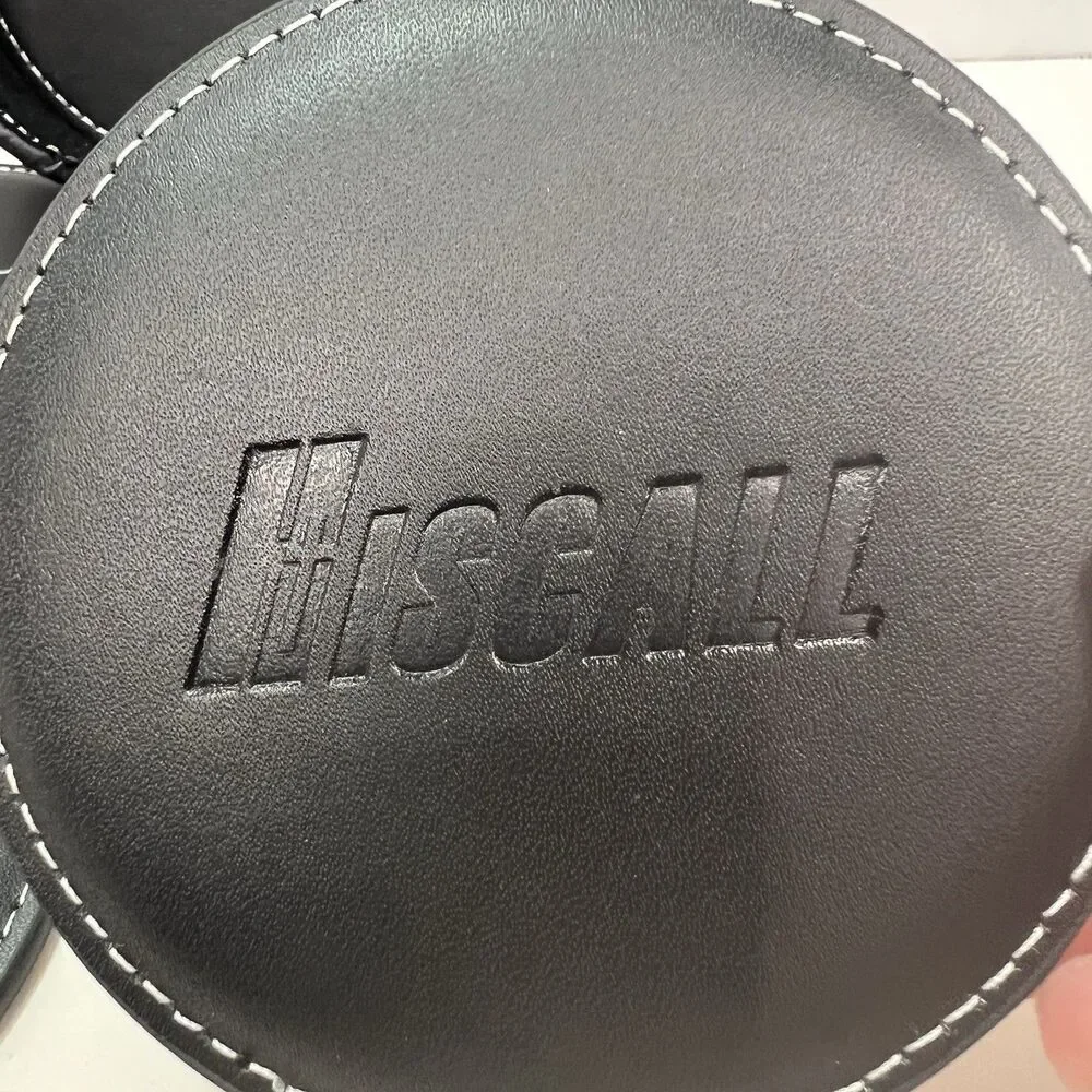 Bonded Black Leather 4 Coaster Set With Holder Embossed HisCall White Stitching